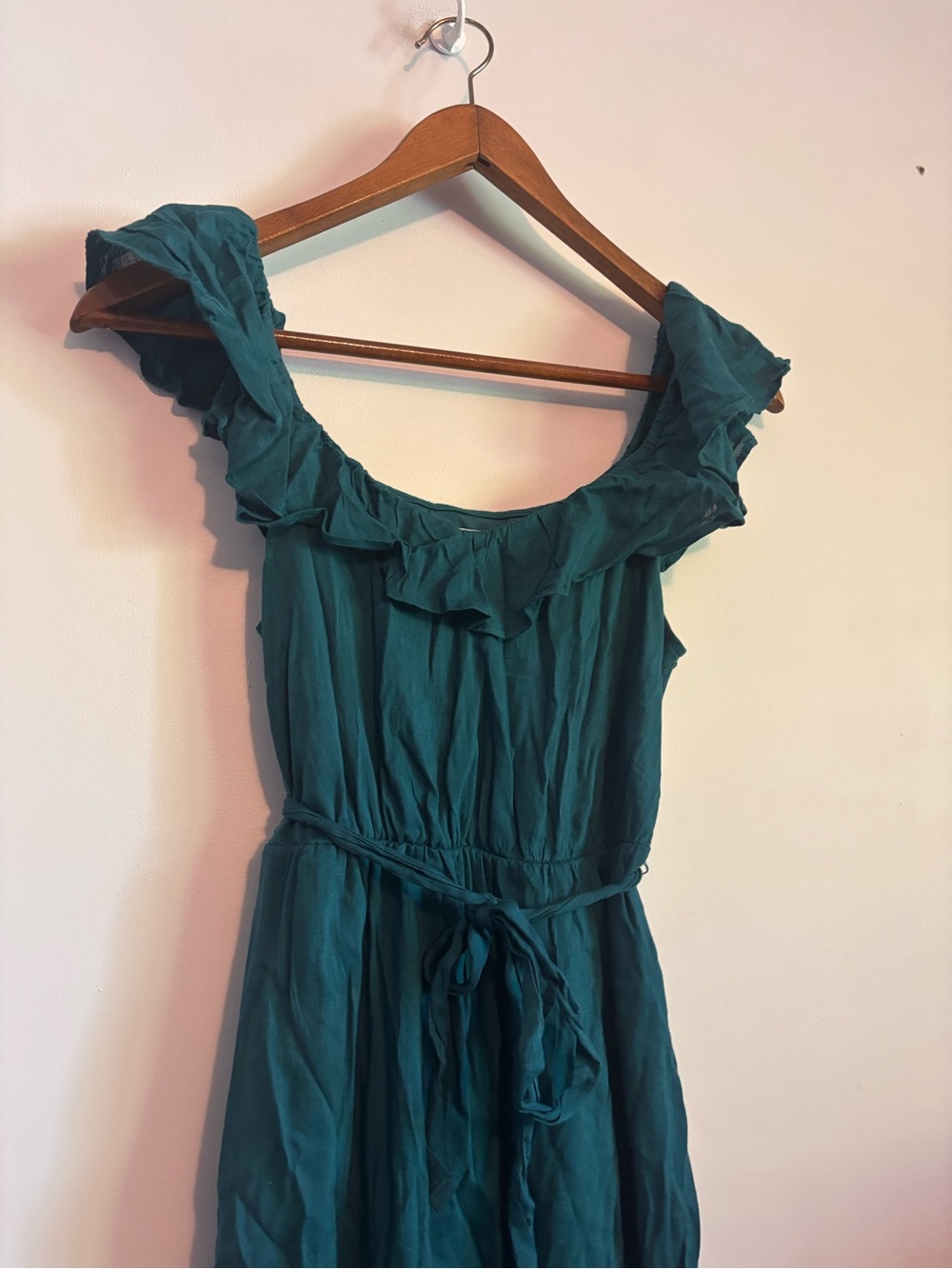 Old Navy Teal Green Cami Ruffled Tie Waist Casual Midi/Maxi Dress - Picture 3 of 7